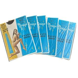 Vintage Monique Off Black 1970s Pantyhose 6 pairs